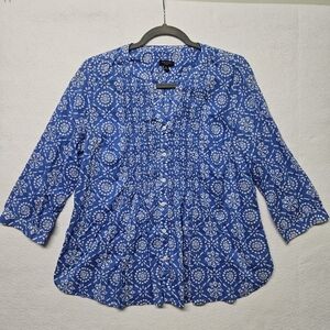 Talbots Petites Cotton Button Down V-neck Tunic Top Summer Beach